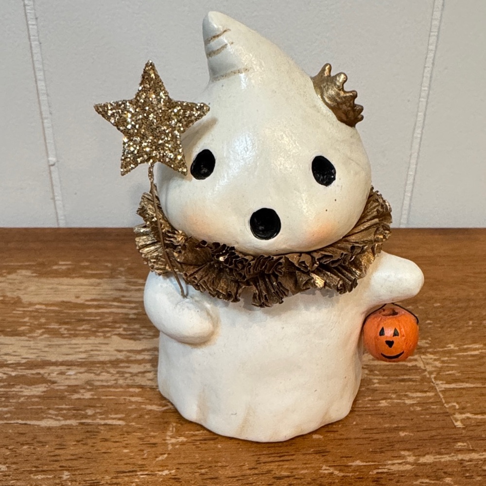 Charming Ghost Figurine with Gold Details